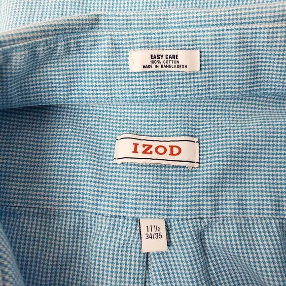 Izod Long Sleeve Button Down Shirt Blue 17 1/2 - Picture 3 of 10
